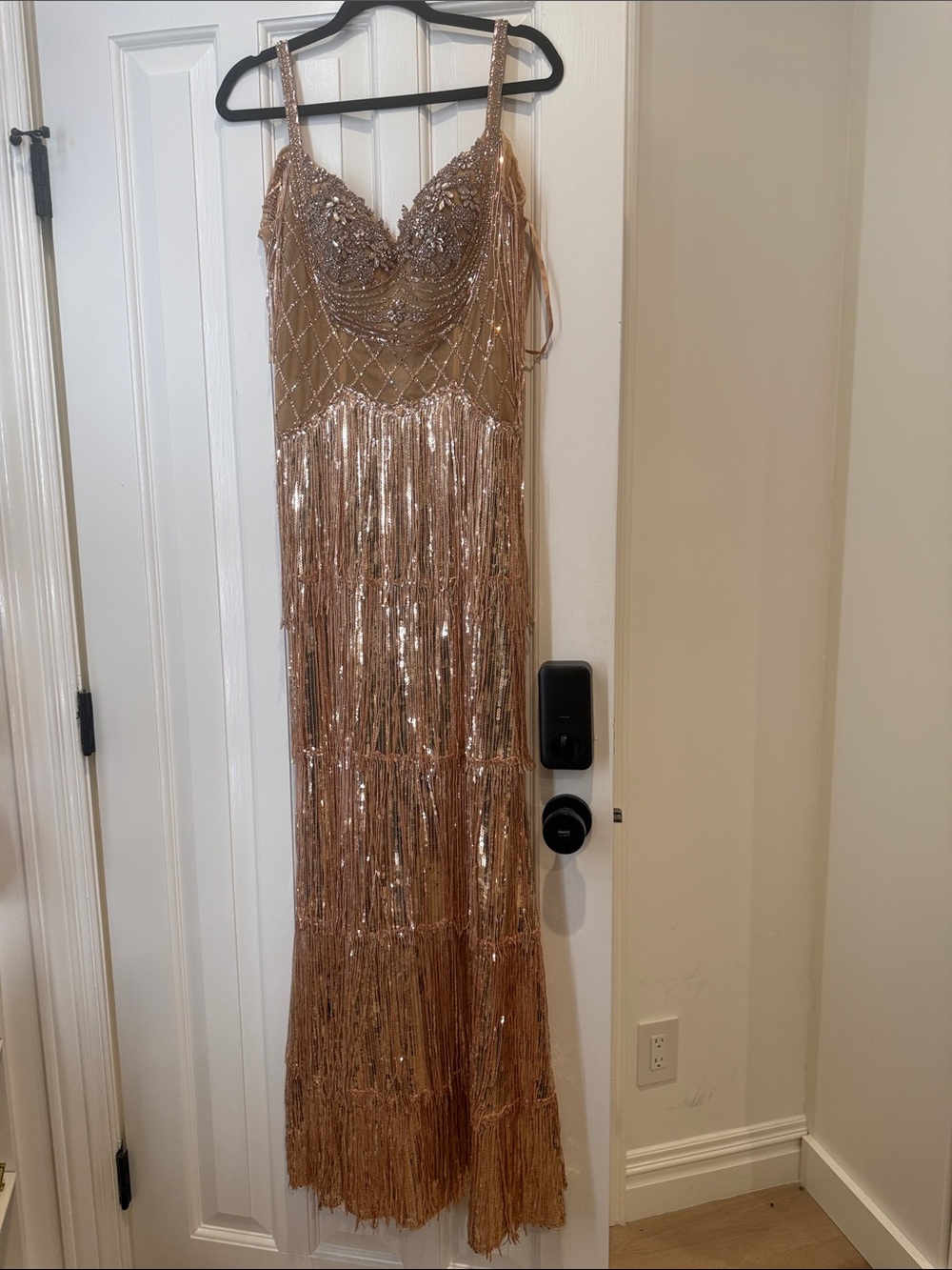 Gatsby 1920s theme Sequin Fringe Evening Gown - Rose Gold size 8